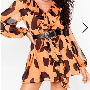 Leopard Print Chiffon Ruffle Mini Dress